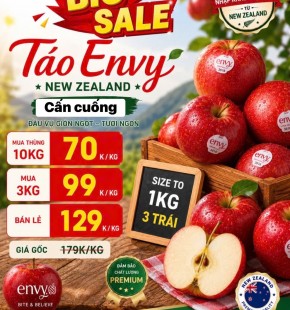 BIG SALE TÁO ENVY NEW ZEALAND SIZE TO 1KG 3 TRÁI CHỈ 70K/KG KHI MUA THÙNG 10KG