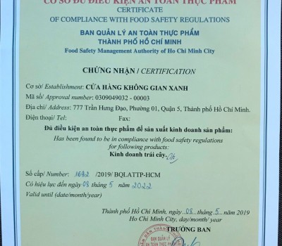 CHỨNG NHẬN CƠ SỞ ĐỦ ĐIỀU KIỆN KINH DOANH AN TOÀN THỰC PHẨM
