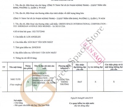 CHỨNG NHẬN KIỂM DỊCH AN TOÀN THỰC PHẨM