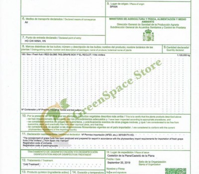 CHỨNG NHẬN KIỂM DỊCH THỰC VẬT NHO TÂY BAN NHA CHUẨN PAMA