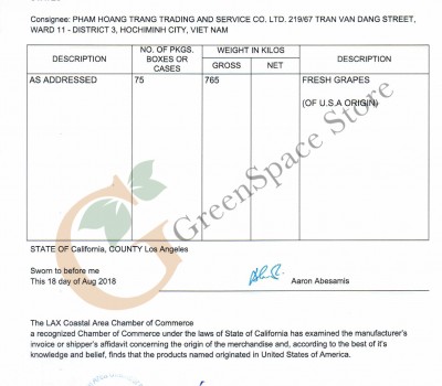 CHỨNG NHẬN XUẤT XỨ NHO NGUỒN GỐC TỪ MỸ