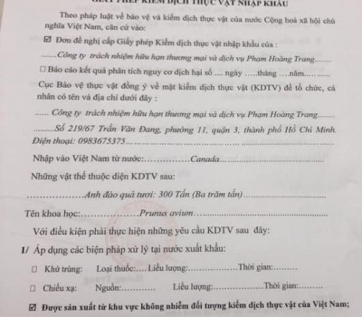 GIẤY PHÉP NHẬP KHẨU CHERRY MỸ