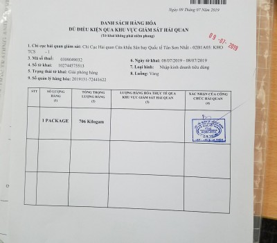 TỜ KHAI HẢI QUAN TÂN SƠN NHẤT NHO MỸ