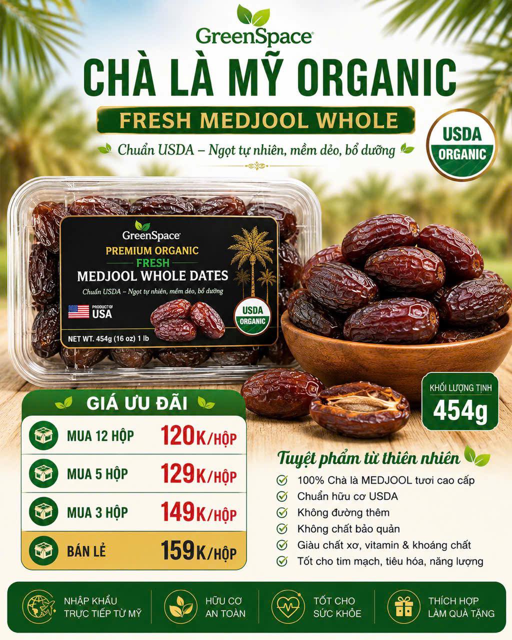 Chà là Organic Mỹ chuẩn USDA chỉ từ 120k/hộp 454gr